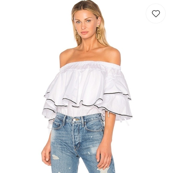 Endless rose ruffle trim off shoulder top M - Picture 1 of 5